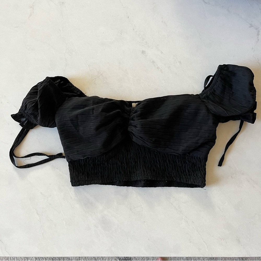 Puff sleeve black crop top, off the shoulder